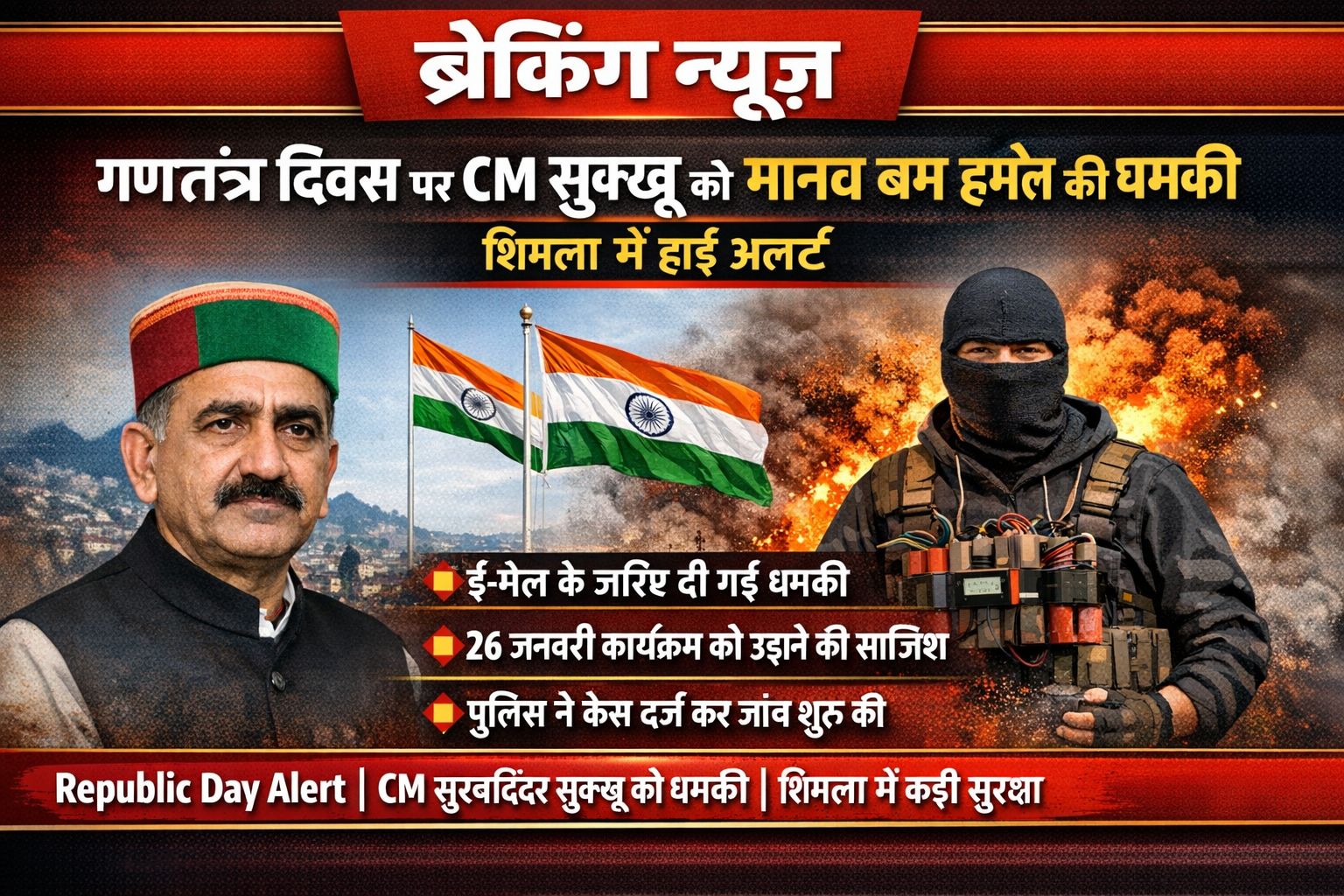 CM सुक्खू को मानव बम हमले की धमकी, 26 जनवरी कार्यक्रम को निशाना बनाने का दावा
शि…
