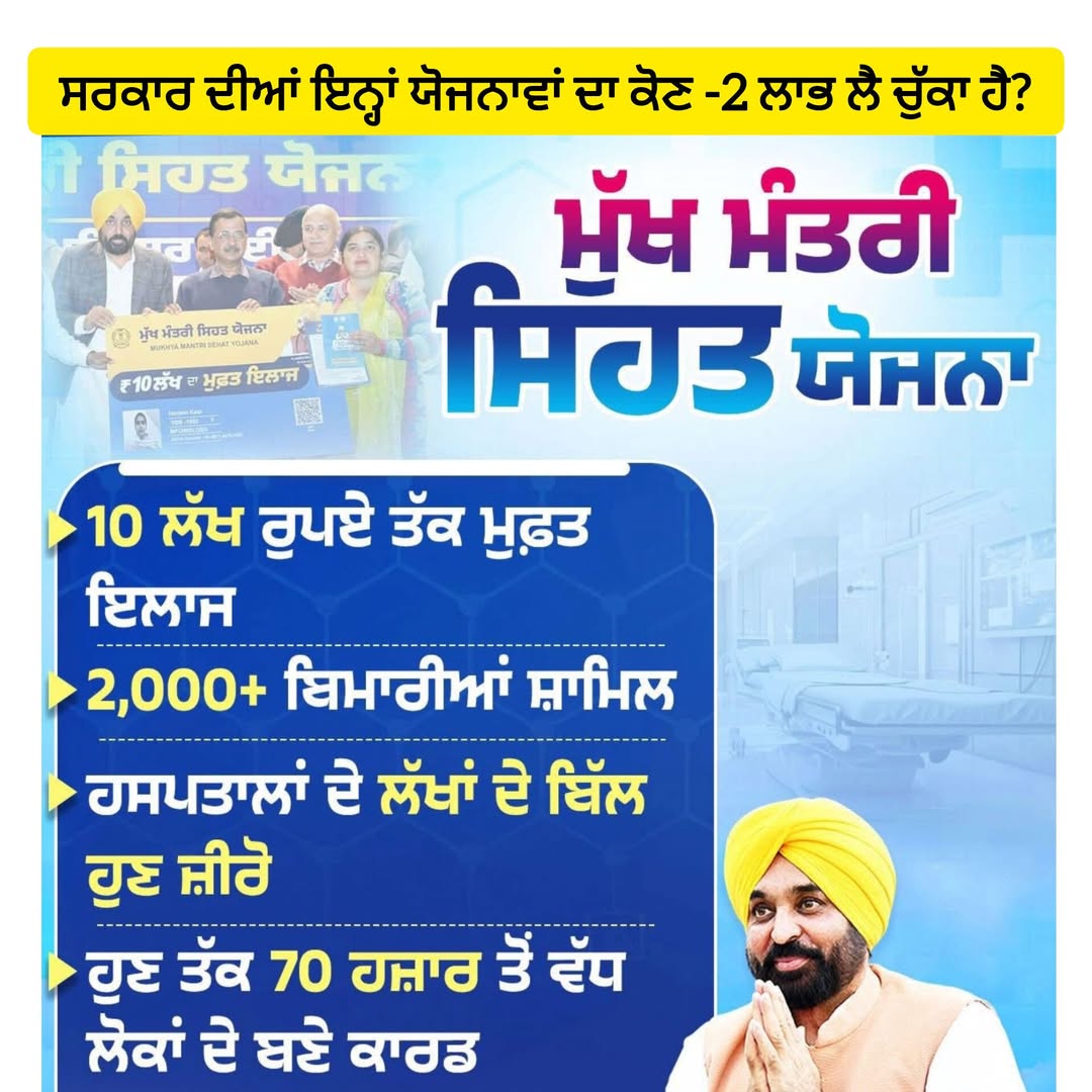 ਸਰਕਾਰ ਦੀਆਂ ਇਨ੍ਹਾਂ ਯੋਜਨਾਵਾਂ ਦਾ ਕੋਣ -2 ਲਾਭ ਲੈ ਚੁੱਕਾ ਹੈ?
पंजाब में इस सरकार का कौन …
