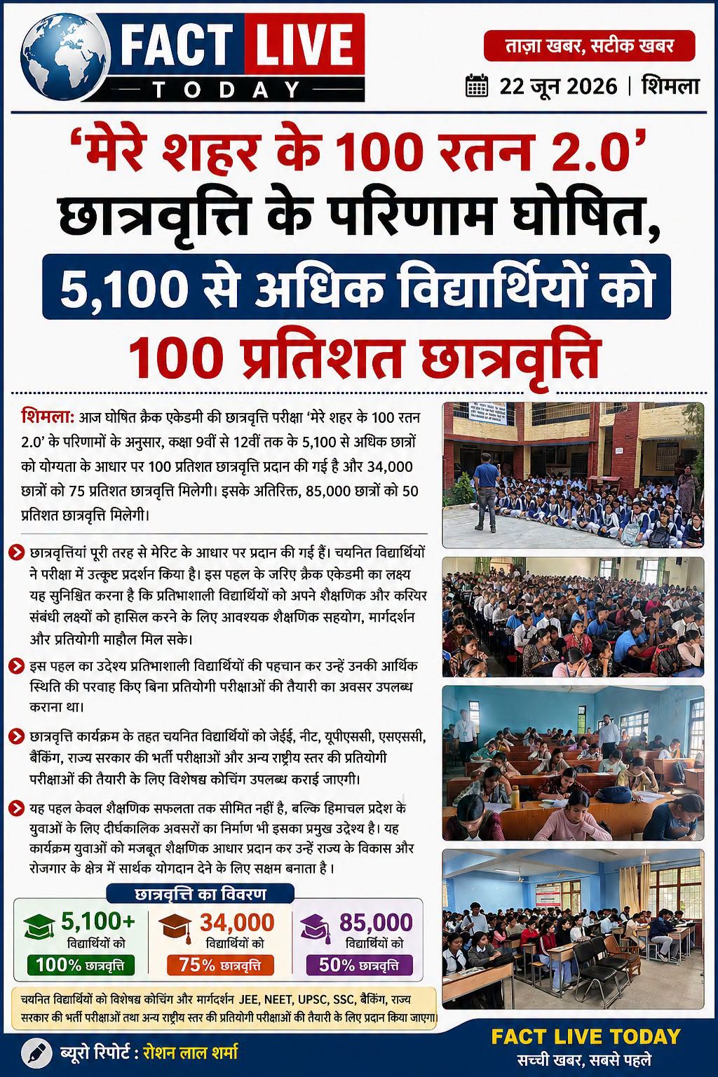 ‘मेरे शहर के 100 रतन 2.0’ छात्रवृत्ति के परिणाम घोषित, 5,100 से अधिक विद्यार्थिय…